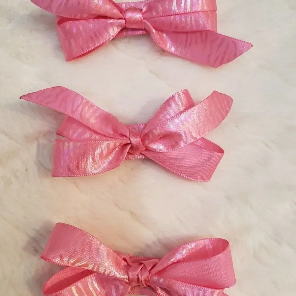 Pack of 3 Beautiful Handmade Girls Hair Bow Barrett Shimmer Pink Small/Medium